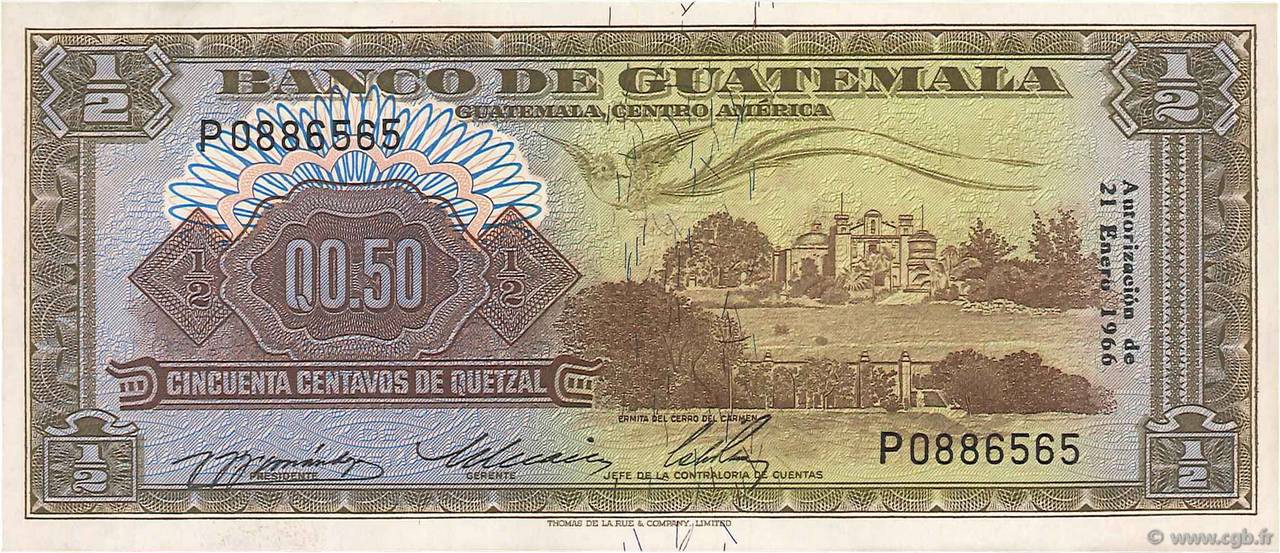 1/2 Quetzal GUATEMALA  1966 P.051c fST+