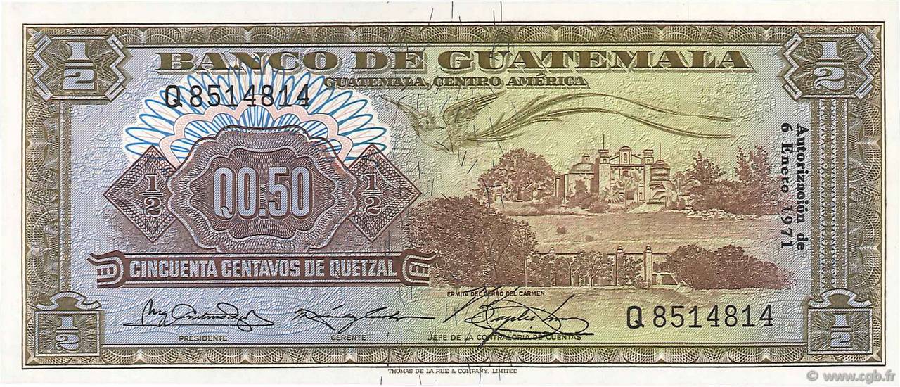 1/2 Quetzal GUATEMALA  1971 P.051h UNC