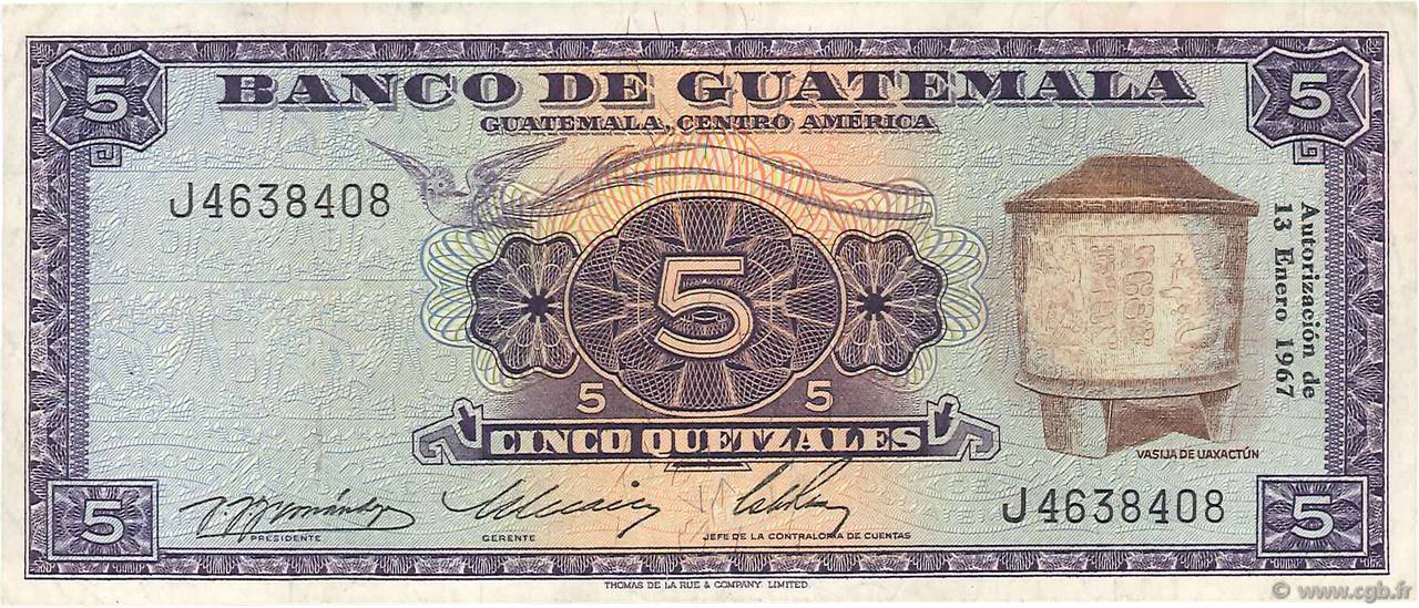 5 Quetzales GUATEMALA  1967 P.053d SS
