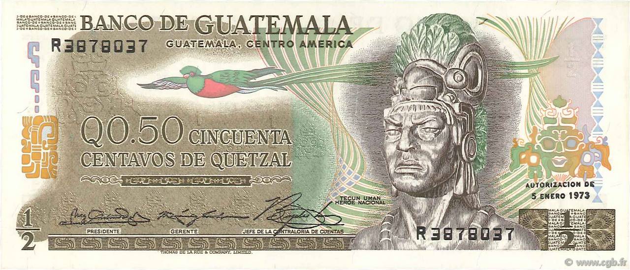 1/2 Quetzal GUATEMALA  1973 P.058a UNC-