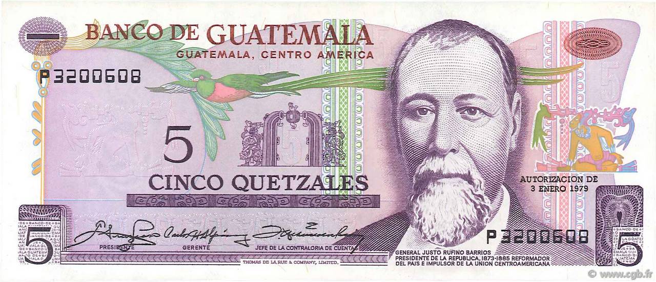 5 Quetzales GUATEMALA  1979 P.060c UNC