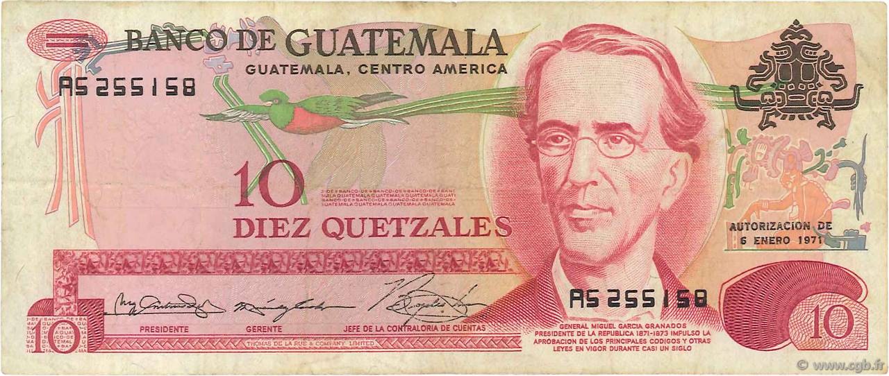 10 Quetzales GUATEMALA  1971 P.061a BC+