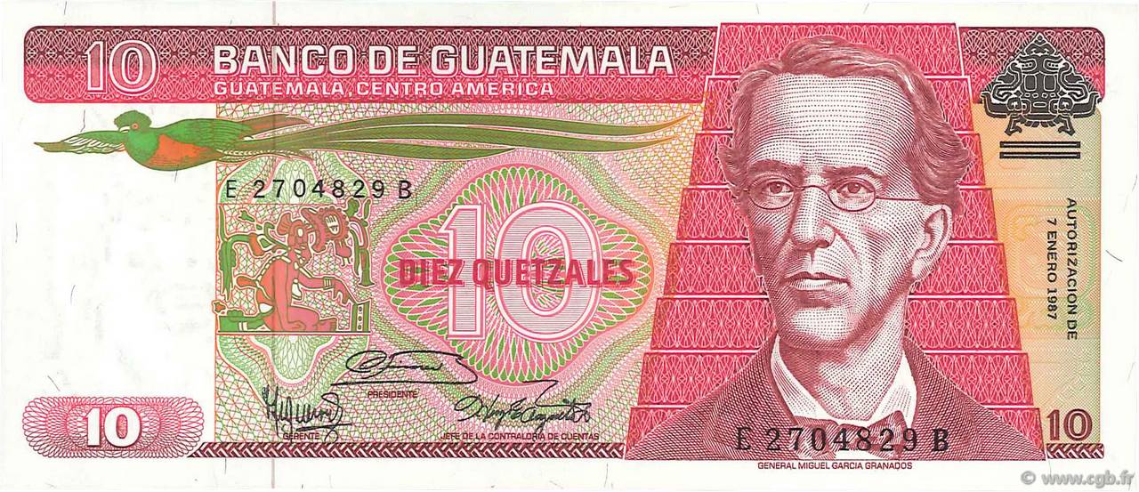 10 Quetzales GUATEMALA  1987 P.068 FDC