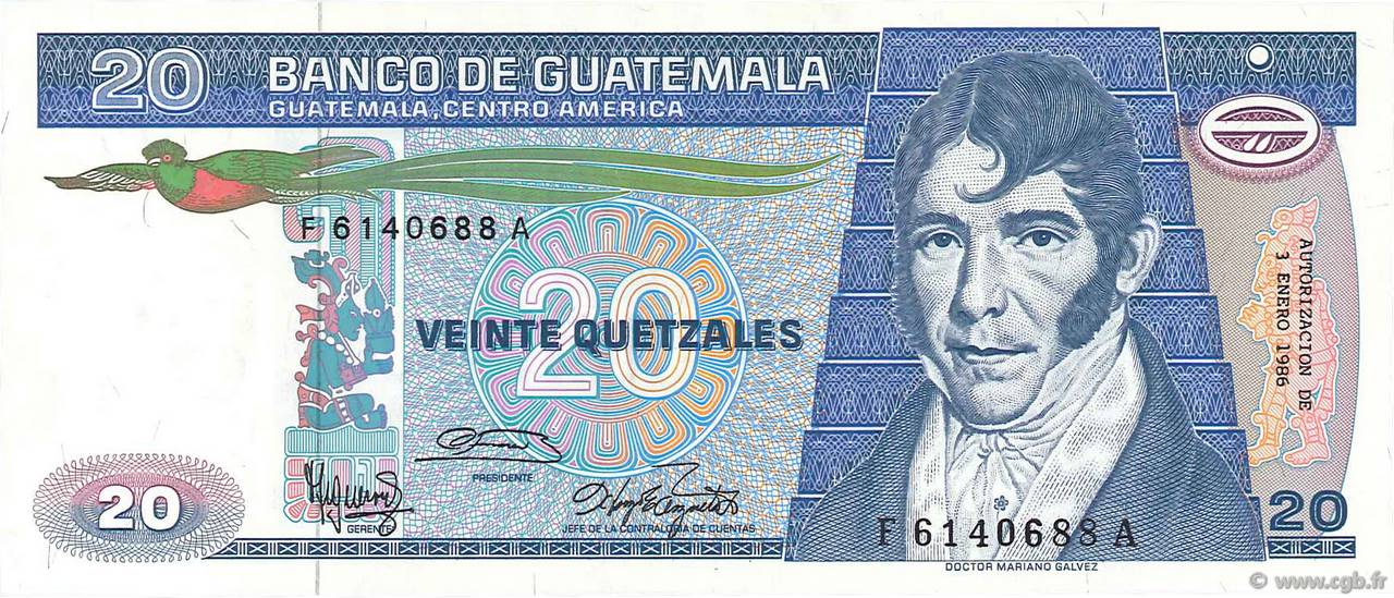 20 Quetzales GUATEMALA  1986 P.069 NEUF