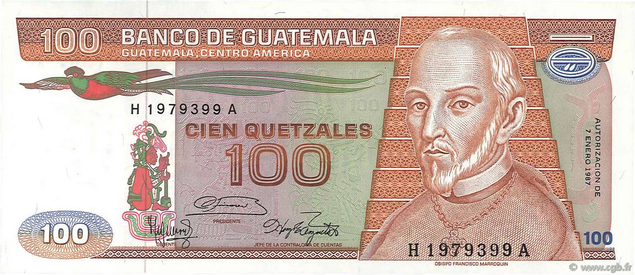 100 Quetzales GUATEMALA  1987 P.071 fST+
