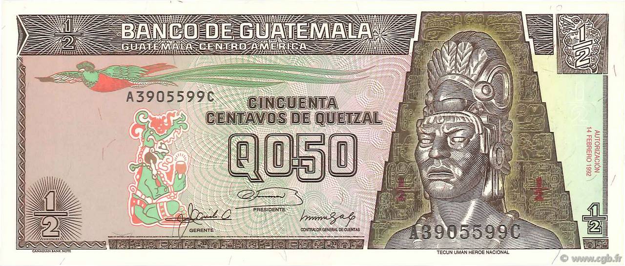 1/2 Quetzal GUATEMALA  1992 P.072b ST