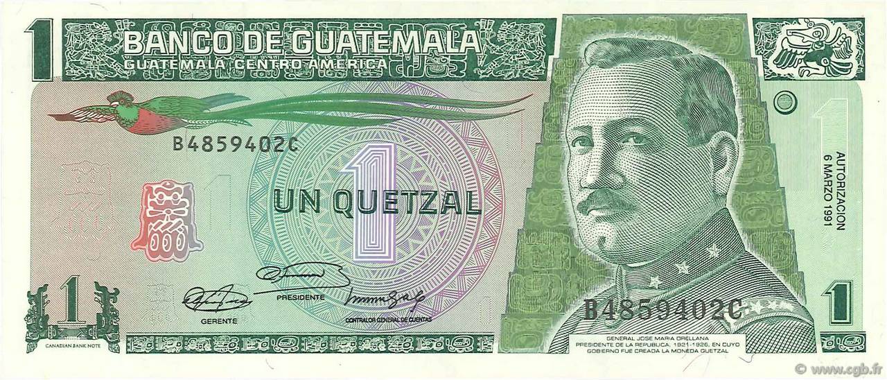 1 Quetzal GUATEMALA  1991 P.073b ST