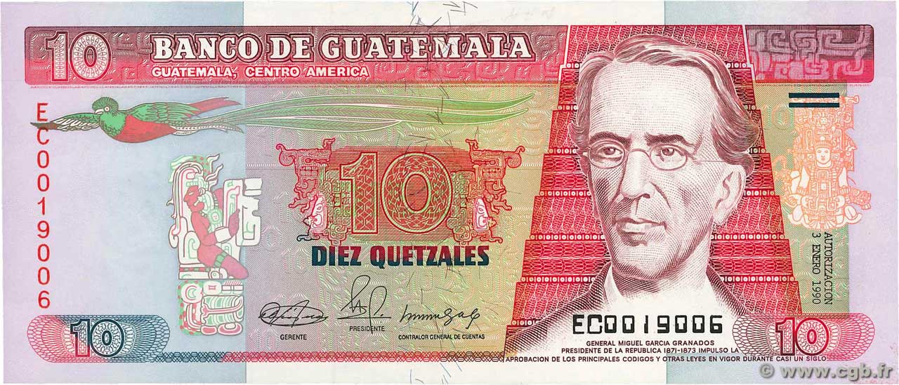 10 Quetzales GUATEMALA  1990 P.075b UNC