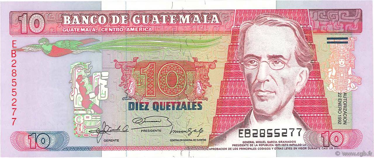 10 Quetzales GUATEMALA  1992 P.075c UNC