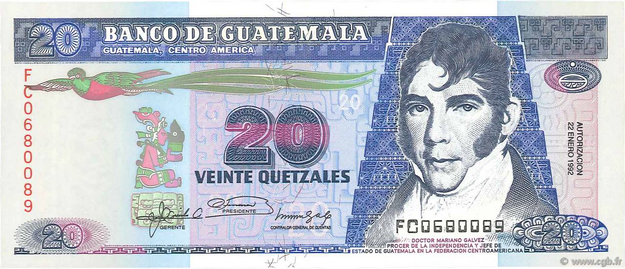 20 Quetzales GUATEMALA  1992 P.076c pr.NEUF