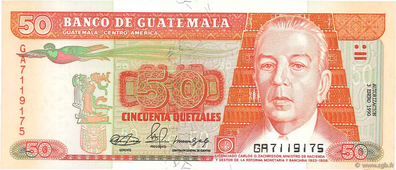 50 Quetzales GUATEMALA  1990 P.077b UNC