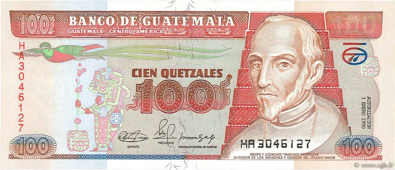 100 Quetzales GUATEMALA  1990 P.078b UNC
