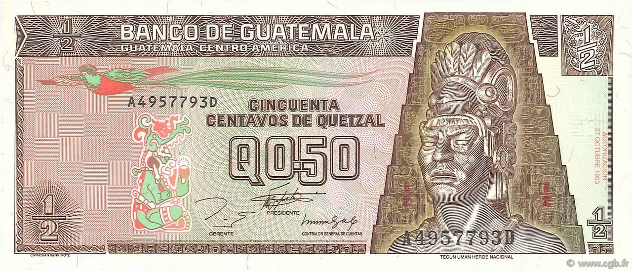 1/2 Quetzal GUATEMALA  1993 P.086a FDC