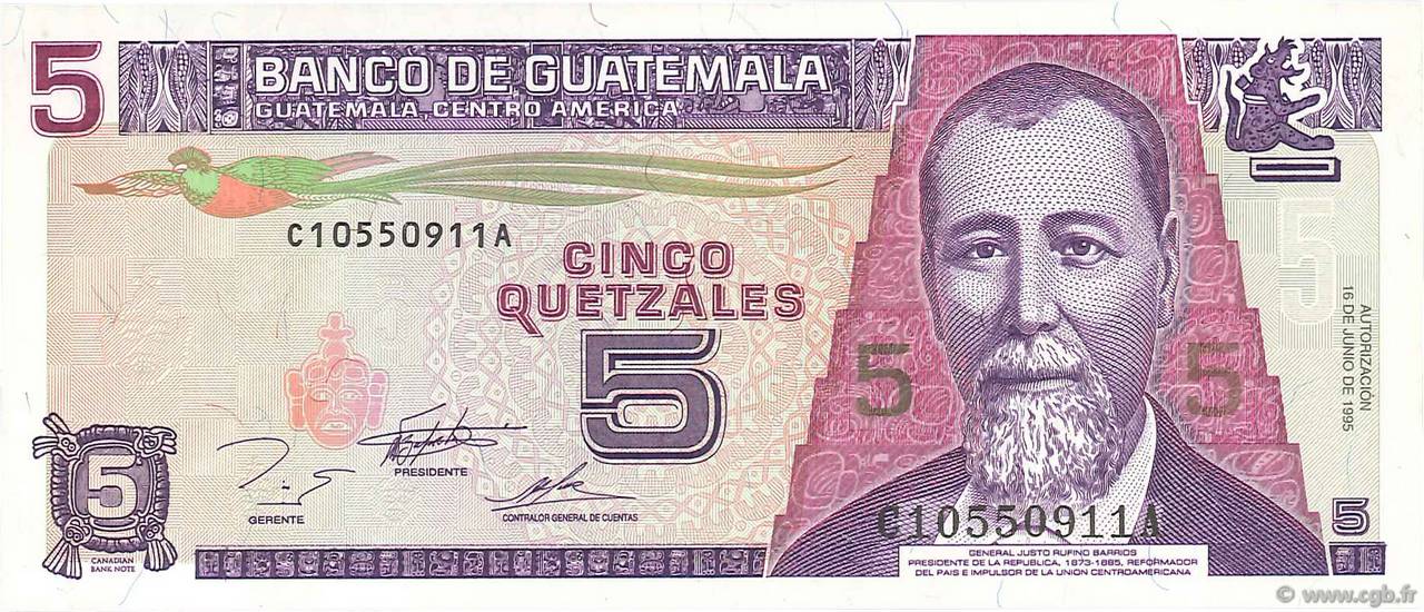 5 Quetzales GUATEMALA  1995 P.088b fST+