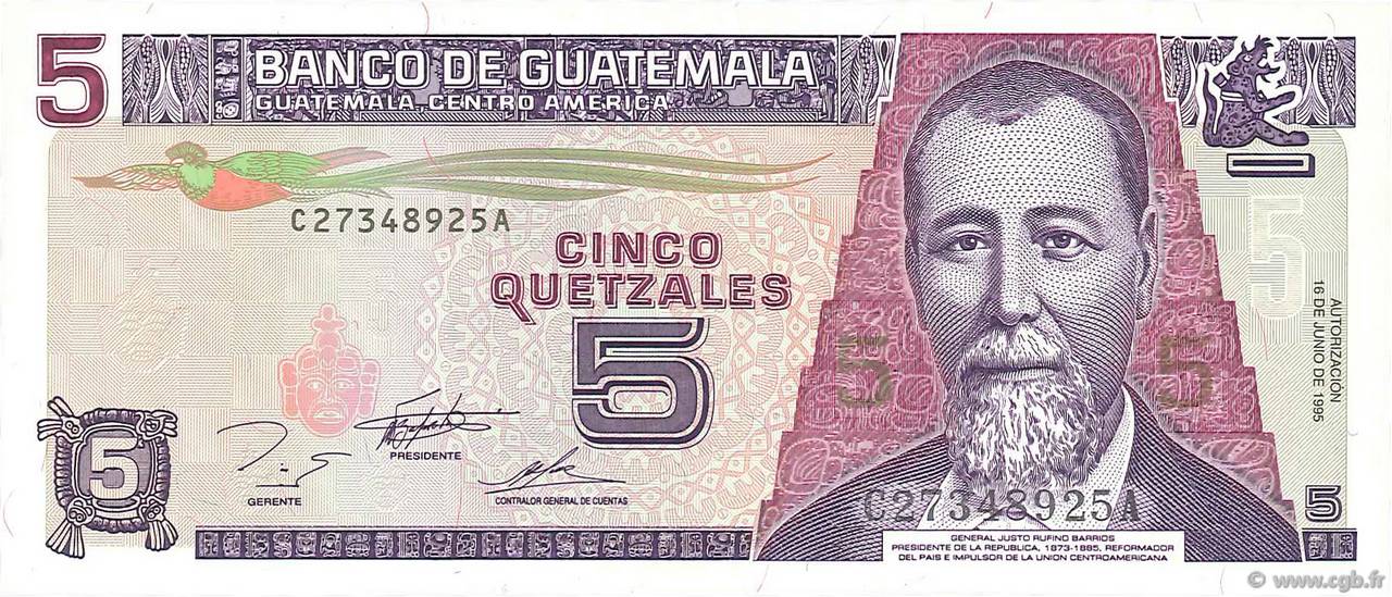 5 Quetzales GUATEMALA  1995 P.088c UNC