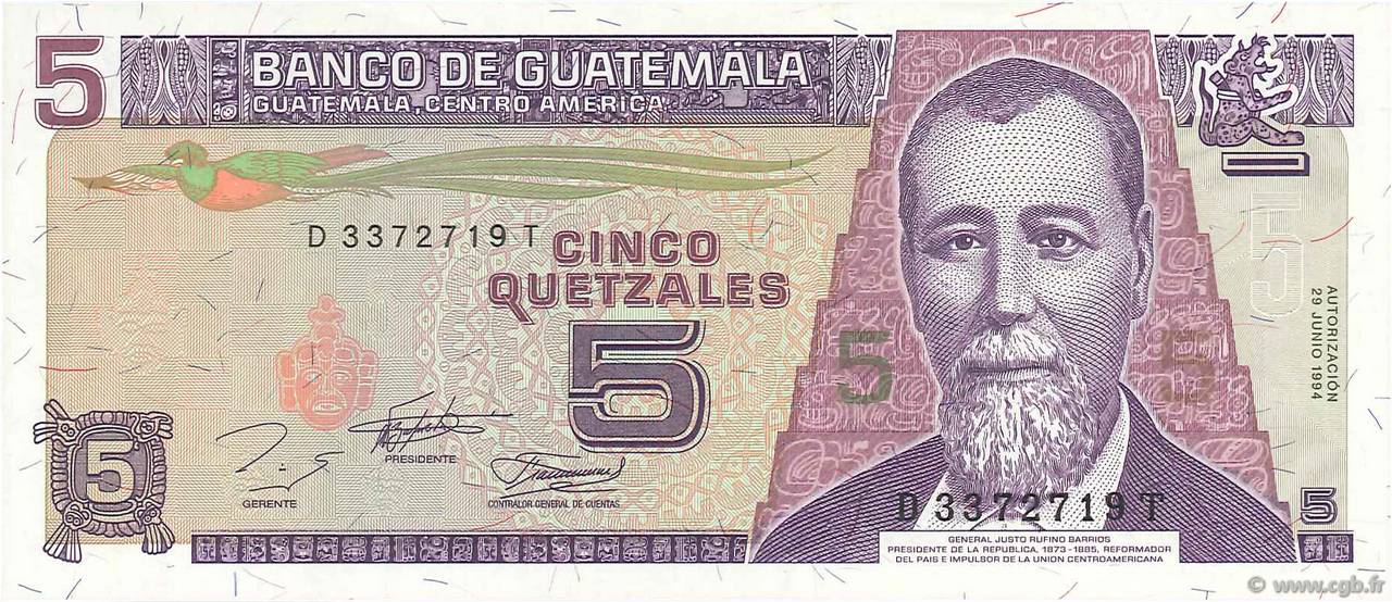 5 Quetzales GUATEMALA  1994 P.092 SPL