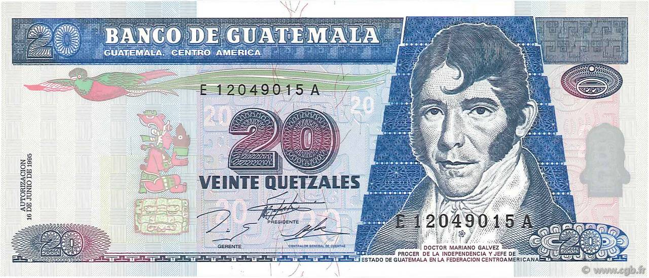 20 Quetzales GUATEMALA  1995 P.093 UNC