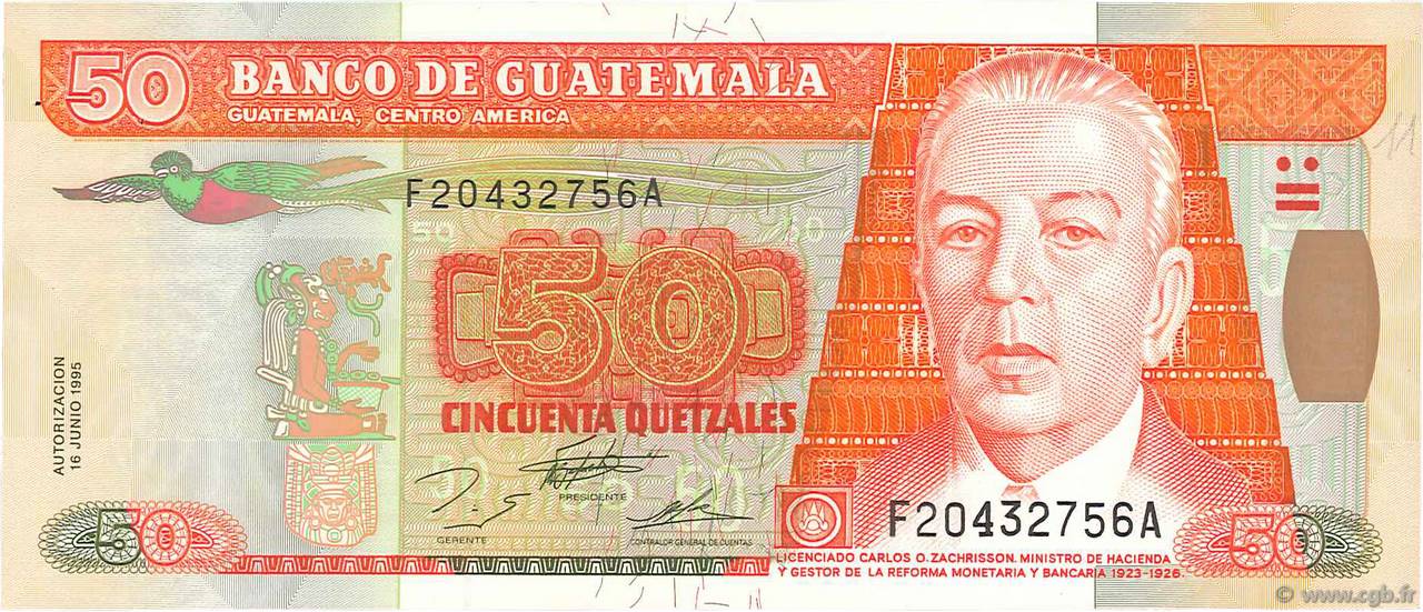 50 Quetzales GUATEMALA  1995 P.094 XF+