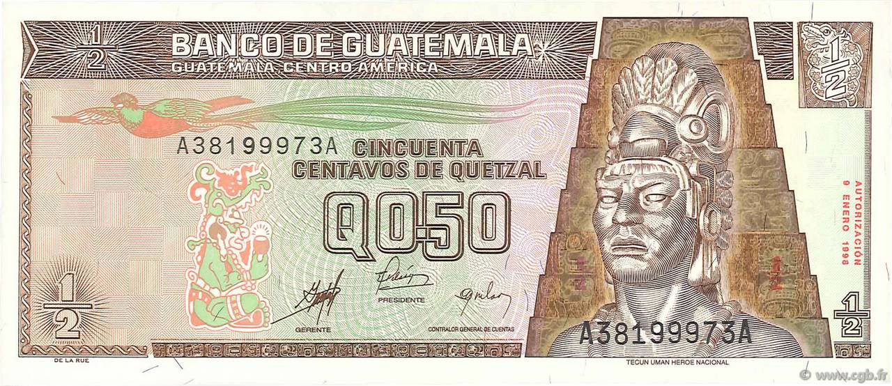 1/2 Quetzal GUATEMALA  1998 P.098 fST
