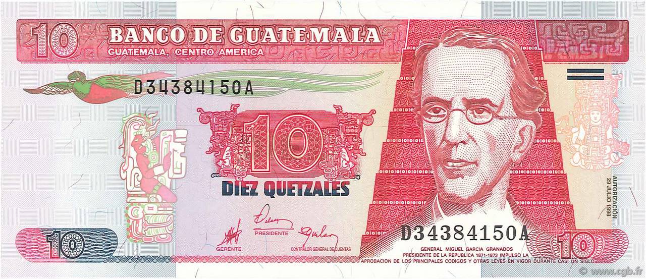 10 Quetzales GUATEMALA  1998 P.101 FDC