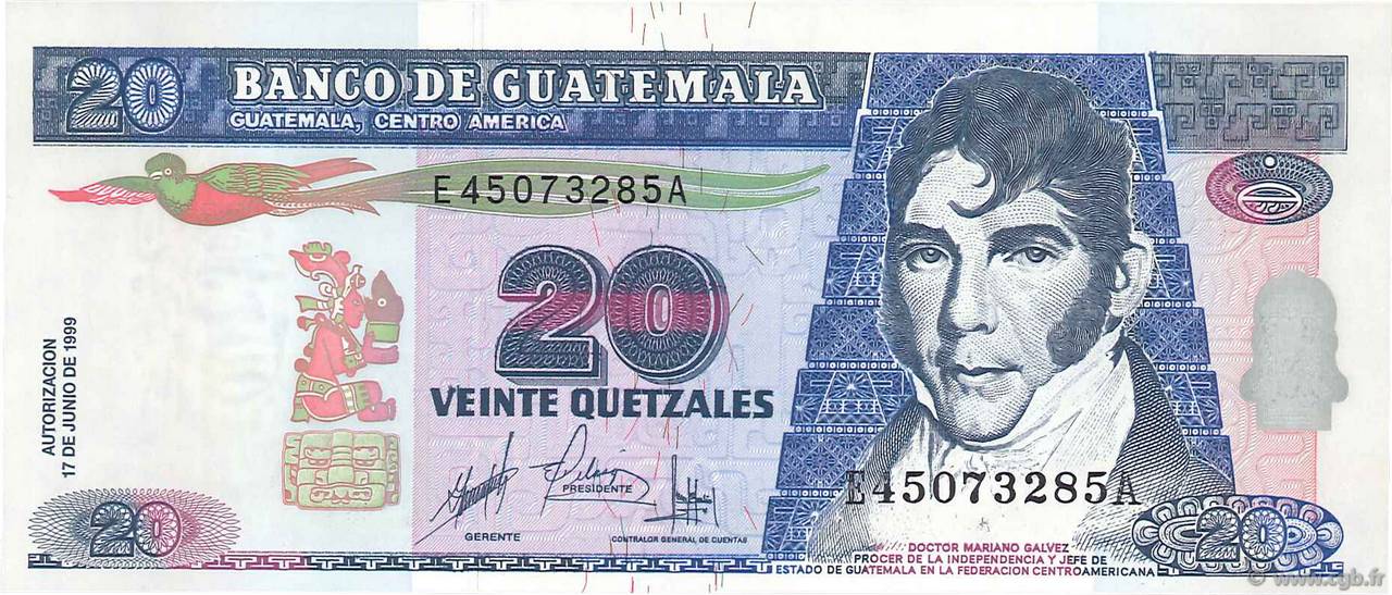 20 Quetzales GUATEMALA  1999 P.102 FDC