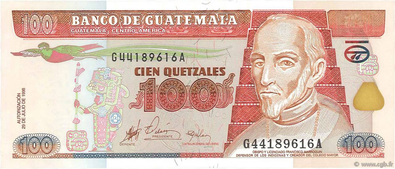 100 Quetzales GUATEMALA  1998 P.103 FDC