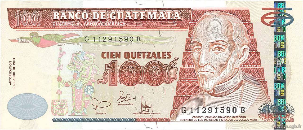 100 Quetzales GUATEMALA  2001 P.104a UNC