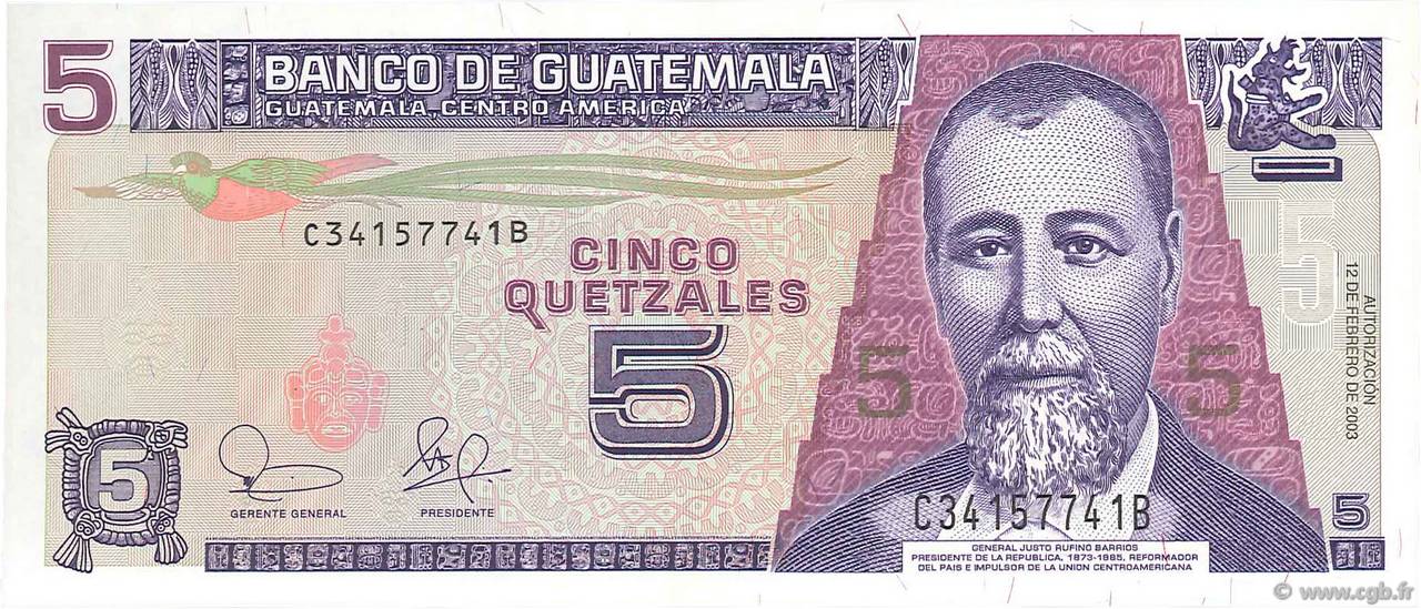 5 Quetzales GUATEMALA  2003 P.106a UNC