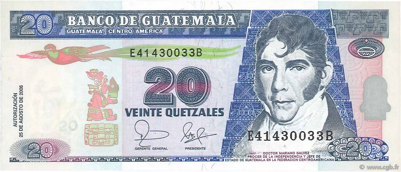 20 Quetzales GUATEMALA  2006 P.112a FDC