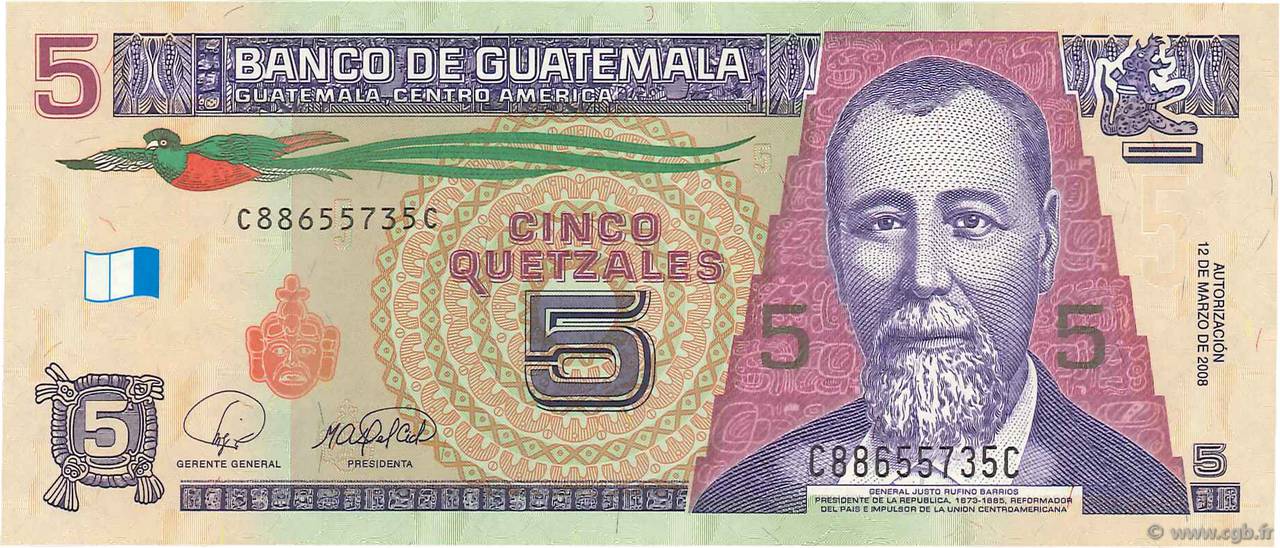 5 Quetzales GUATEMALA  2008 P.116 ST