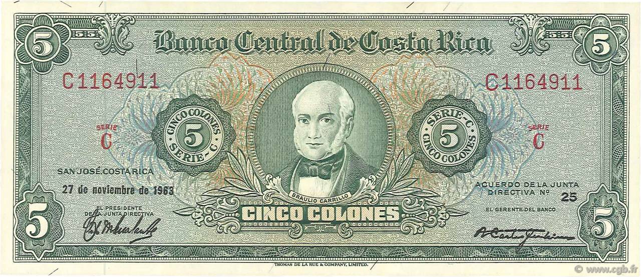 5 Colones COSTA RICA  1963 P.228a ST
