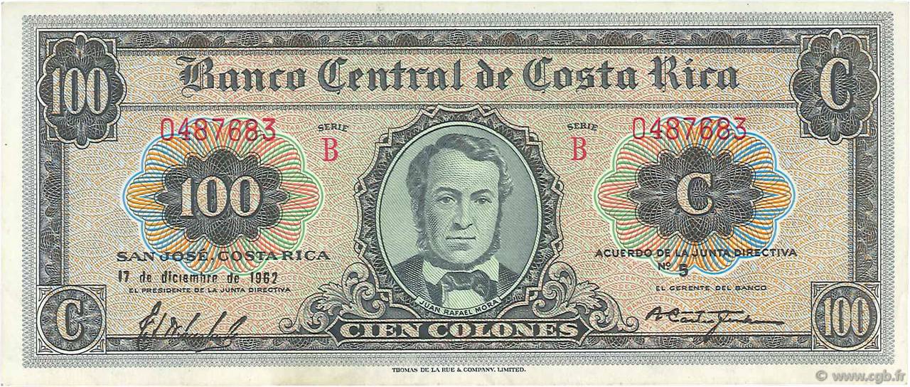 100 Colones COSTA RICA  1962 P.233a VZ