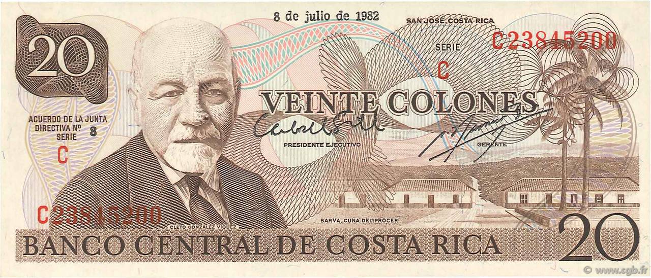 20 Colones COSTA RICA  1982 P.238c UNC