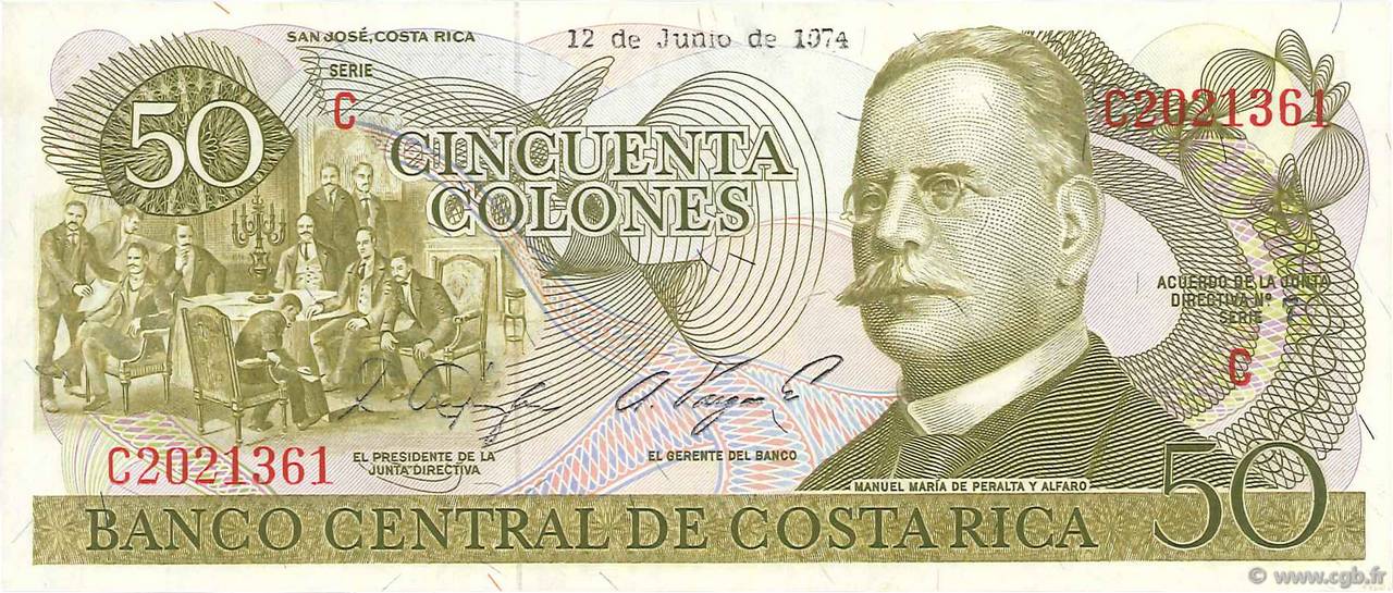 50 Colones COSTA RICA  1974 P.239 fST+