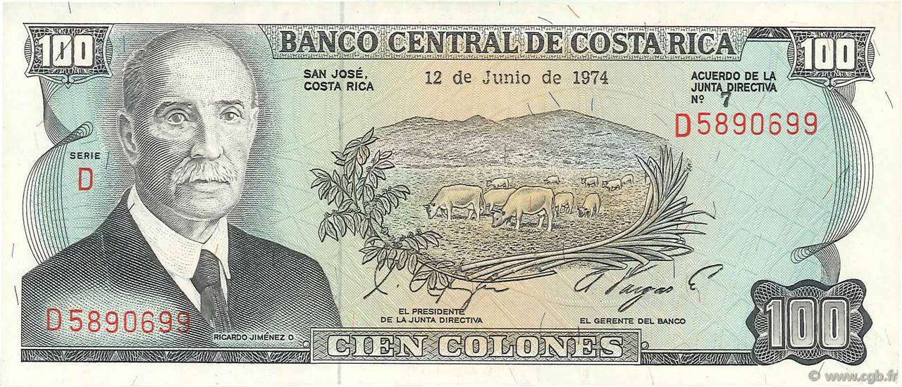 100 Colones COSTA RICA  1974 P.240a NEUF