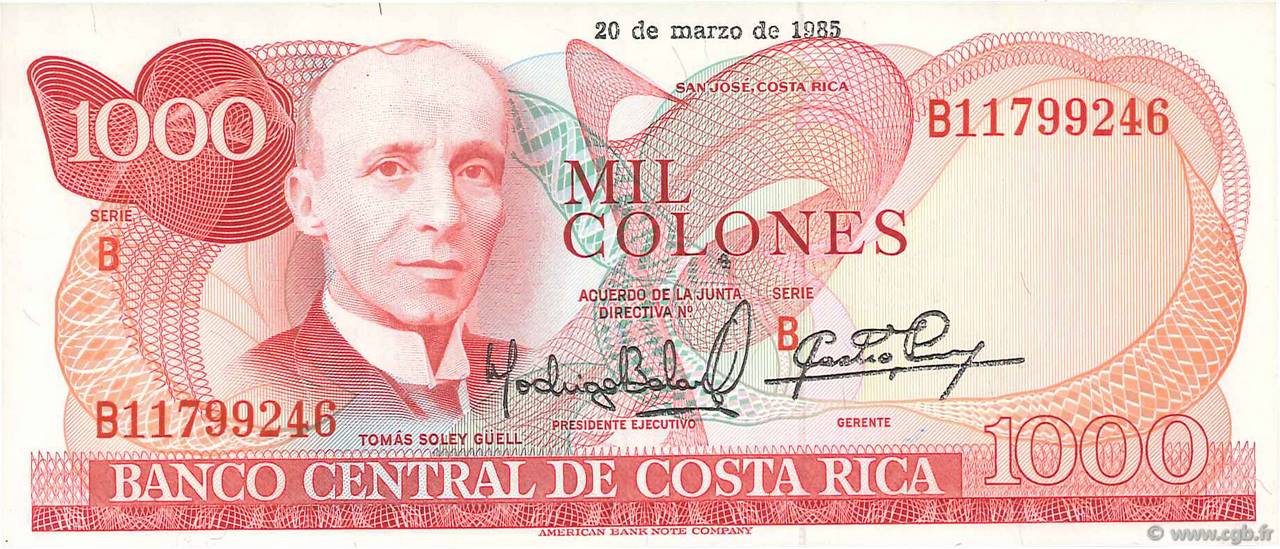 1000 Colones COSTA RICA  1985 P.250 fST