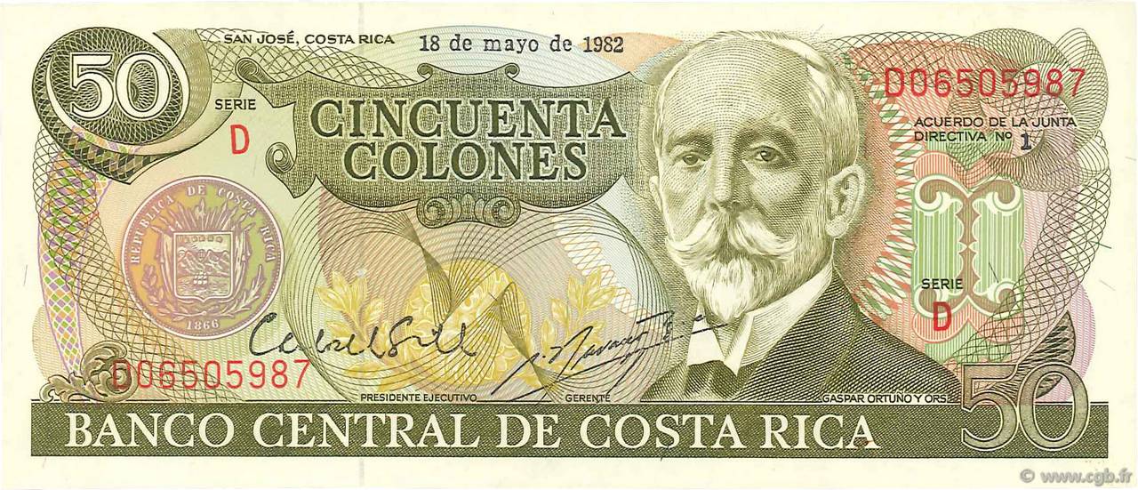 50 Colones COSTA RICA  1982 P.251b UNC