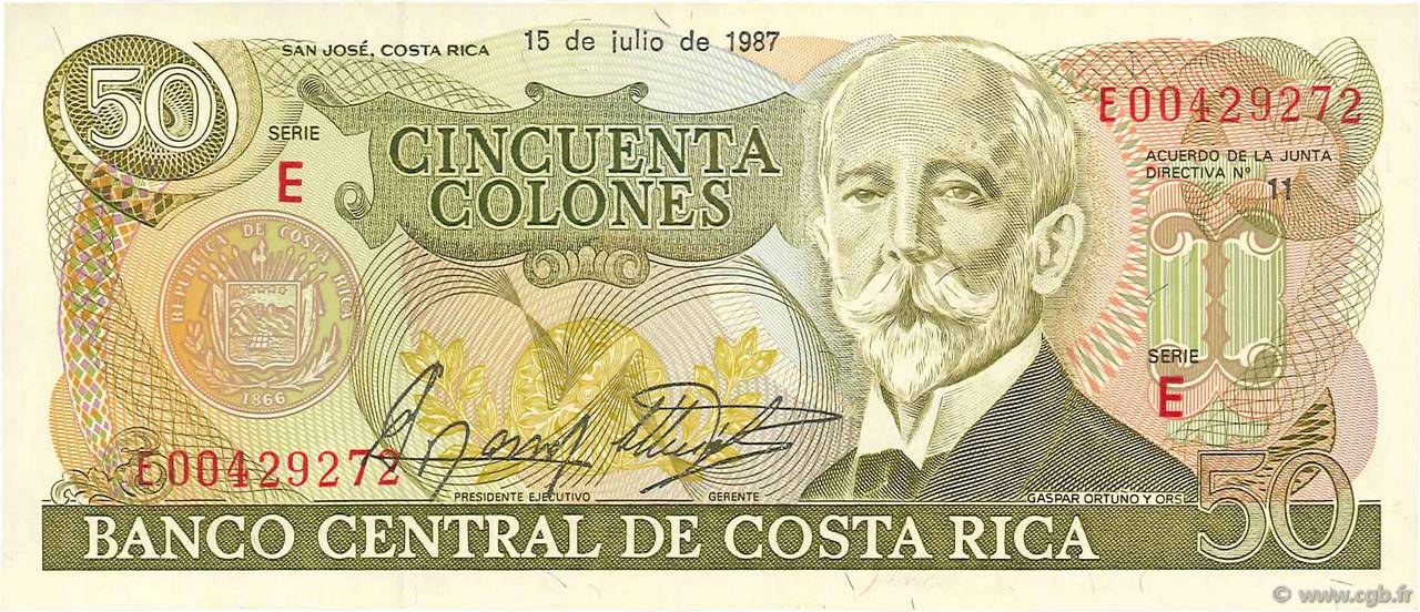 50 Colones COSTA RICA  1987 P.253 UNC-