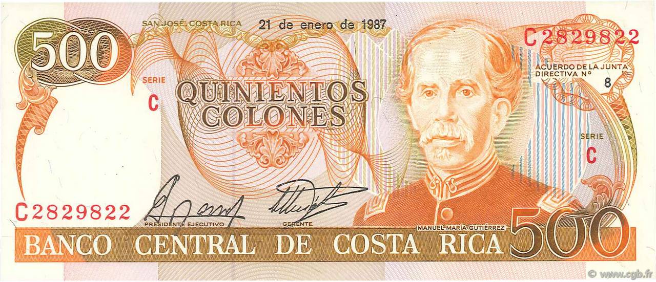 500 Colones COSTA RICA  1987 P.255 UNC