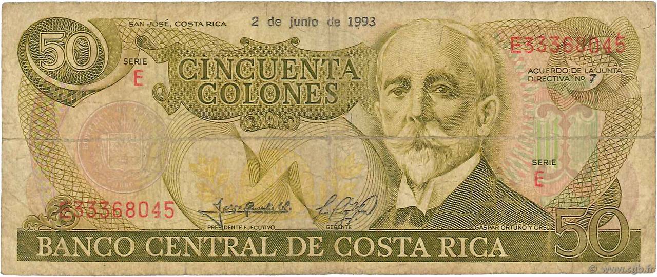 50 Colones COSTA RICA  1993 P.257a SGE