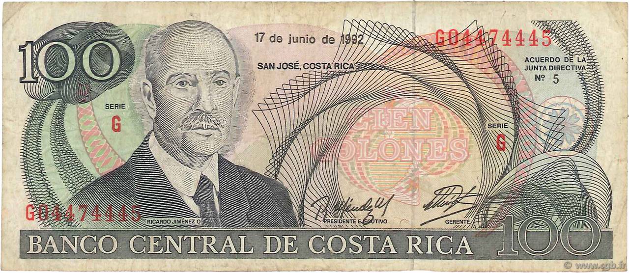 100 Colones COSTA RICA  1992 P.258 F