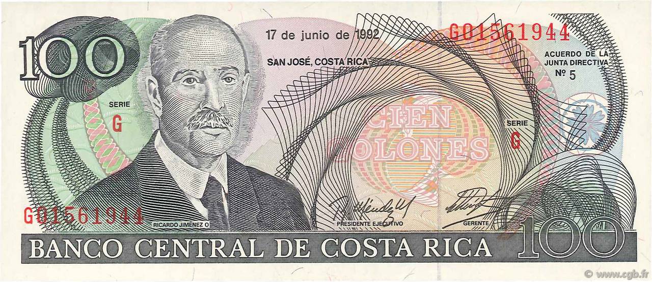 100 Colones COSTA RICA  1992 P.258 NEUF