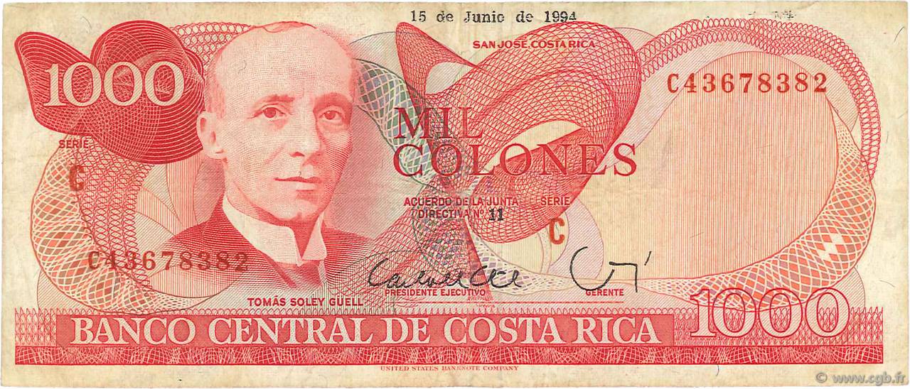 1000 Colones COSTA RICA  1992 P.259b MB