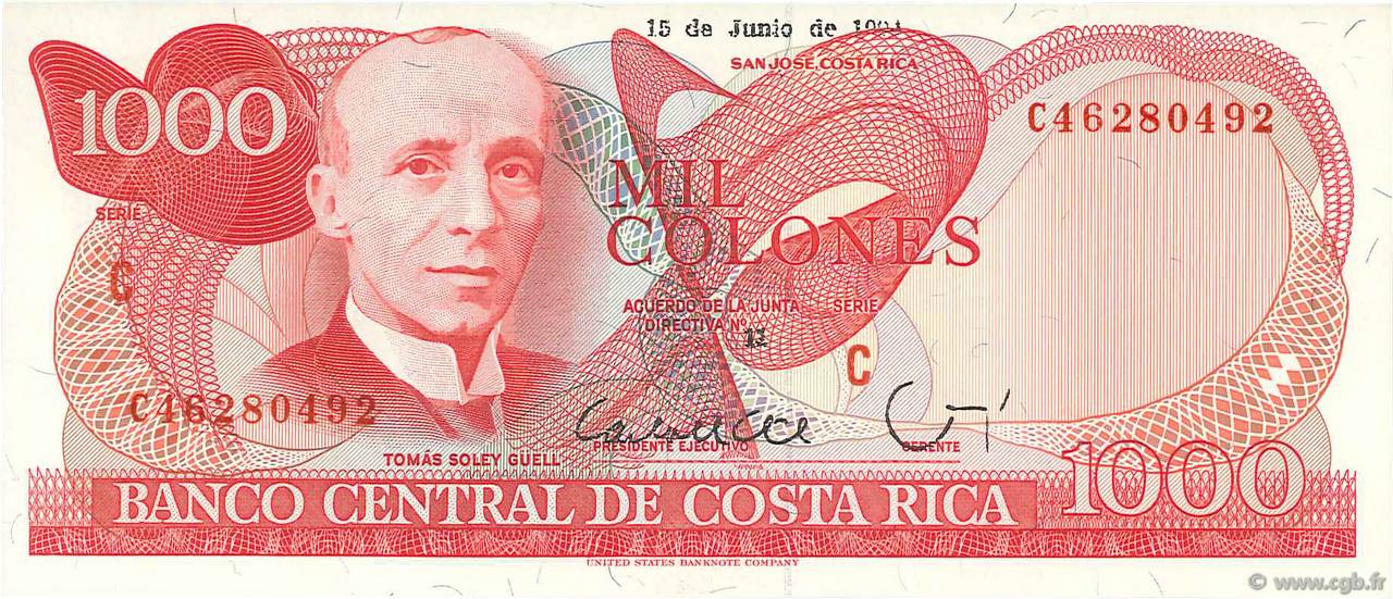 1000 Colones COSTA RICA  1992 P.259b ST