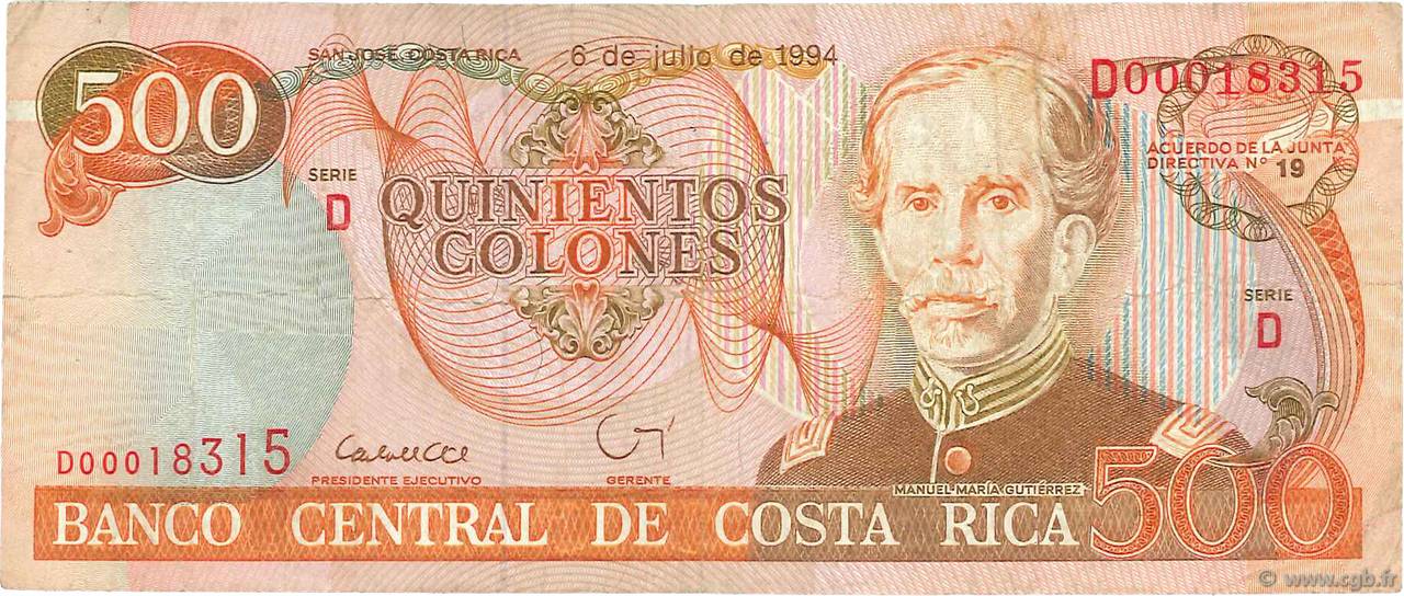 500 Colones COSTA RICA  1994 P.262a F
