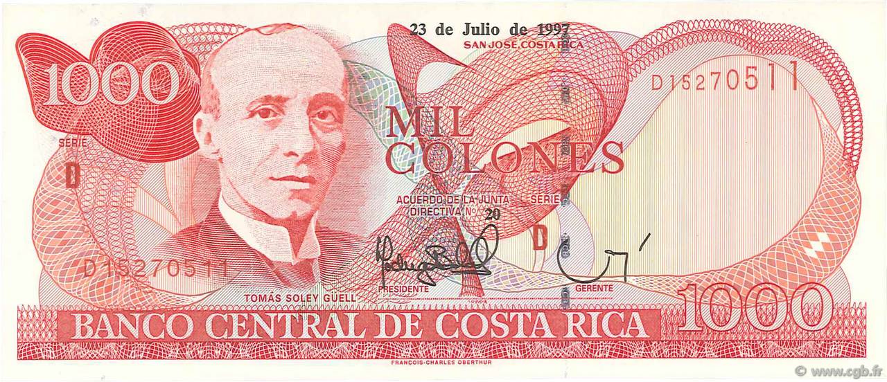 1000 Colones COSTA RICA  1997 P.264a FDC
