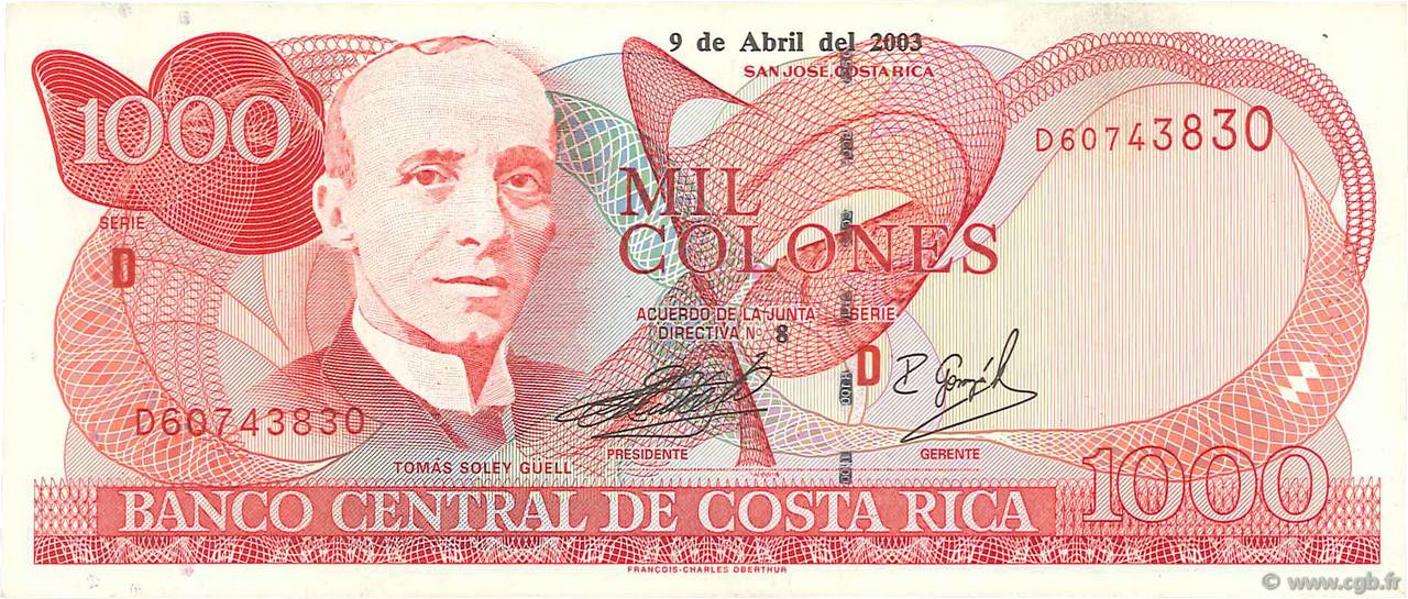 1000 Colones COSTA RICA  2003 P.264d TTB