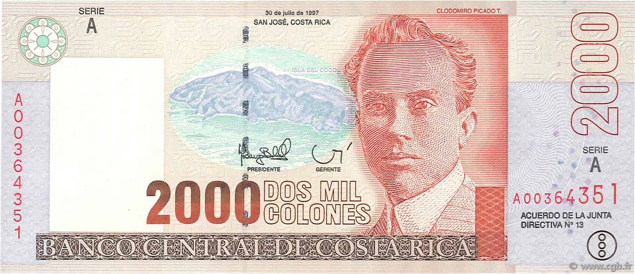 2000 Colones COSTA RICA  1997 P.265a UNC