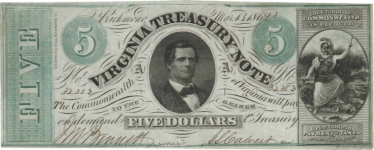 5 Dollars STATI UNITI D AMERICA Richmond 1862 PS.3682a SPL+