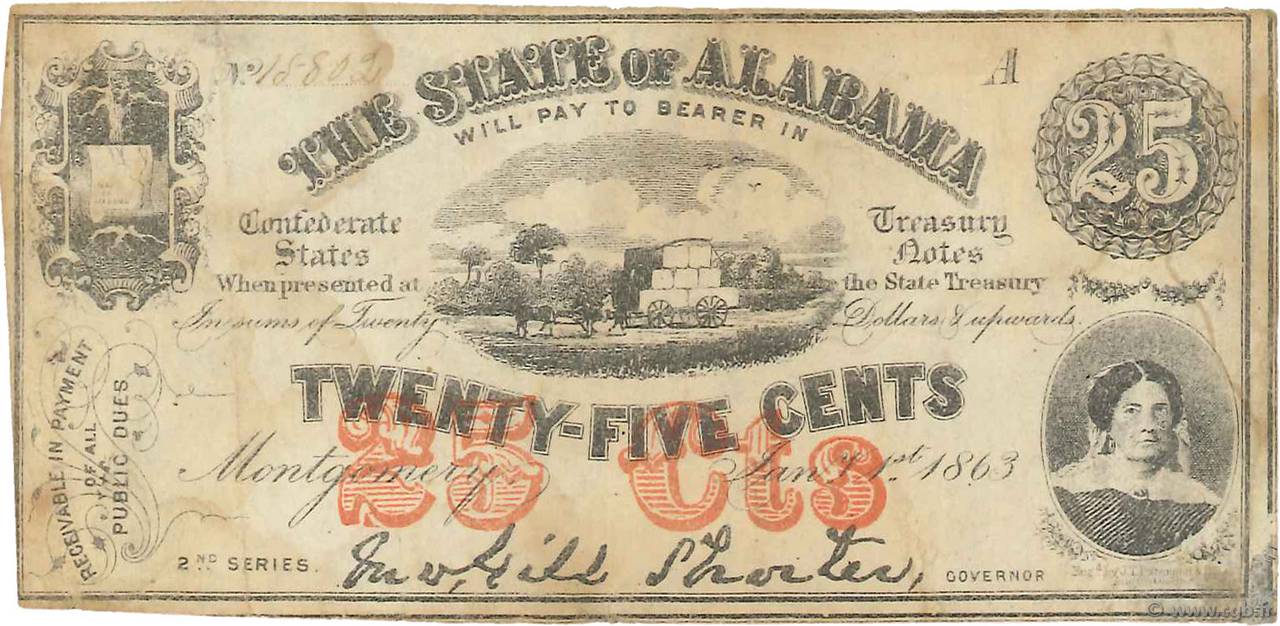 25 Cents VEREINIGTE STAATEN VON AMERIKA  1863 PS.0211b S
